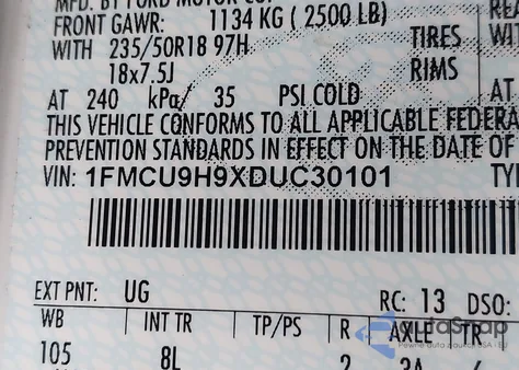 2013 Ford Escape Sel из США, поврежденный, VIN 1FMCU9H9XDUC30101